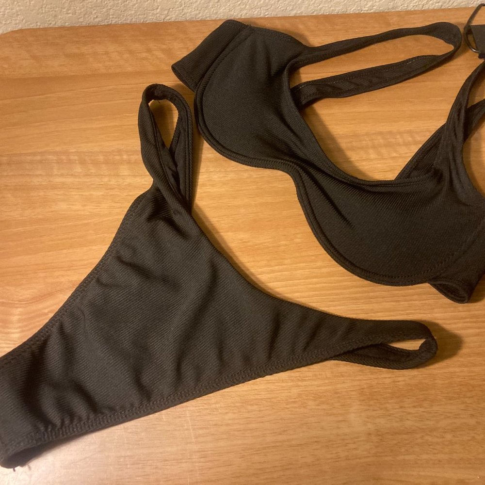 SHEIN Ribbed High Waisted Black Bikini NWOT